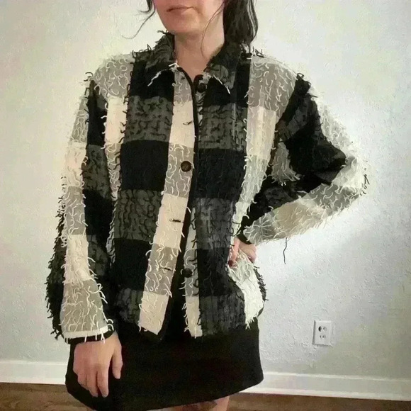 Vintage fringe gingham button‎ up jacket size Large - Picture 4 of 11
